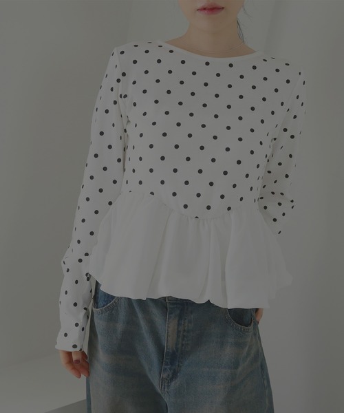 Mili affinity（ミリアフィニティー）の「ペプラム長袖リブトップス（Tシャツ/カットソー・レディース・ドット/ブラウン系その他/ブラック×ブラック/ホワイト系その他/ブラック×ホワイト・FREE）」の12枚目の写真