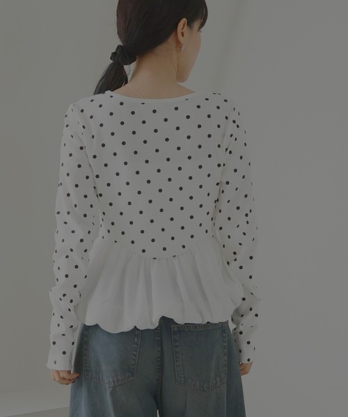 Mili affinity（ミリアフィニティー）の「ペプラム長袖リブトップス（Tシャツ/カットソー・レディース・ドット/ブラウン系その他/ブラック×ブラック/ホワイト系その他/ブラック×ホワイト・FREE）」の13枚目の写真