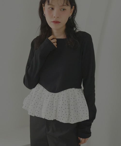Mili affinity（ミリアフィニティー）の「ペプラム長袖リブトップス（Tシャツ/カットソー・レディース・ドット/ブラウン系その他/ブラック×ブラック/ホワイト系その他/ブラック×ホワイト・FREE）」の15枚目の写真