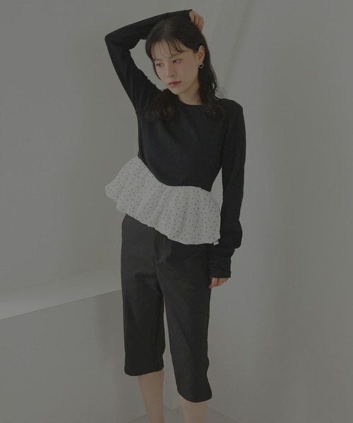 Mili affinity（ミリアフィニティー）の「ペプラム長袖リブトップス（Tシャツ/カットソー・レディース・ドット/ブラウン系その他/ブラック×ブラック/ホワイト系その他/ブラック×ホワイト・FREE）」の16枚目の写真