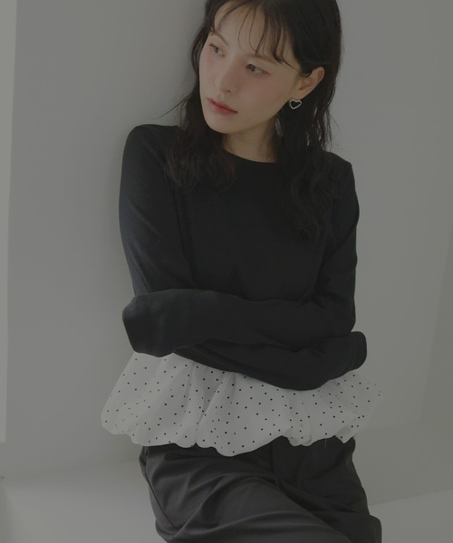 Mili affinity（ミリアフィニティー）の「ペプラム長袖リブトップス（Tシャツ/カットソー・レディース・ドット/ブラウン系その他/ブラック×ブラック/ホワイト系その他/ブラック×ホワイト・FREE）」の18枚目の写真
