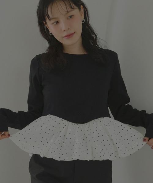 Mili affinity（ミリアフィニティー）の「ペプラム長袖リブトップス（Tシャツ/カットソー・レディース・ドット/ブラウン系その他/ブラック×ブラック/ホワイト系その他/ブラック×ホワイト・FREE）」の20枚目の写真