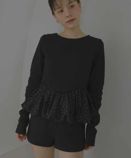 Mili affinity（ミリアフィニティー）の「ペプラム長袖リブトップス（Tシャツ/カットソー・レディース・ドット/ブラウン系その他/ブラック×ブラック/ホワイト系その他/ブラック×ホワイト・FREE）」の22枚目の写真