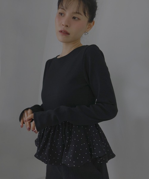 Mili affinity（ミリアフィニティー）の「ペプラム長袖リブトップス（Tシャツ/カットソー・レディース・ドット/ブラウン系その他/ブラック×ブラック/ホワイト系その他/ブラック×ホワイト・FREE）」の21枚目の写真