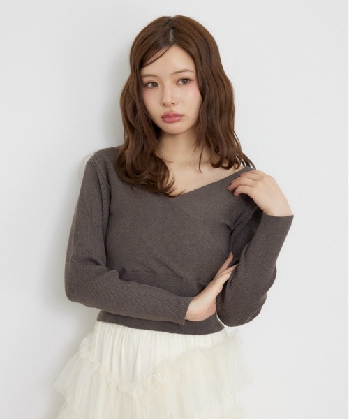 rienda(リエンダ)の「カシュクール2WAYウォッシャブルニットトップス 秋服 冬服(ニット/セーター・レディース・ブラウン/ブラック/ホワイト/ダークパープル・FREE)」の4枚目の写真