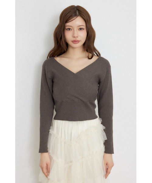 rienda(リエンダ)の「カシュクール2WAYウォッシャブルニットトップス 秋服 冬服(ニット/セーター・レディース・ブラウン/ブラック/ホワイト/ダークパープル・FREE)」の6枚目の写真