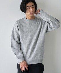 微配色ダブルフェイス スウェットライク クルーネックニット