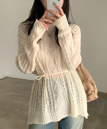 ケーブルニット ウエストマーク 長袖ニット