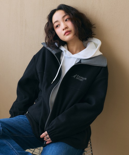 KANGOL SPORT（カンゴールスポーツ）の「【KANGOL SPORT】ドロストフリースジップアップジャケット/パーカー（ブルゾン・レディース・レッド/グレー/ブラック・LL/L/M）」の2枚目の写真