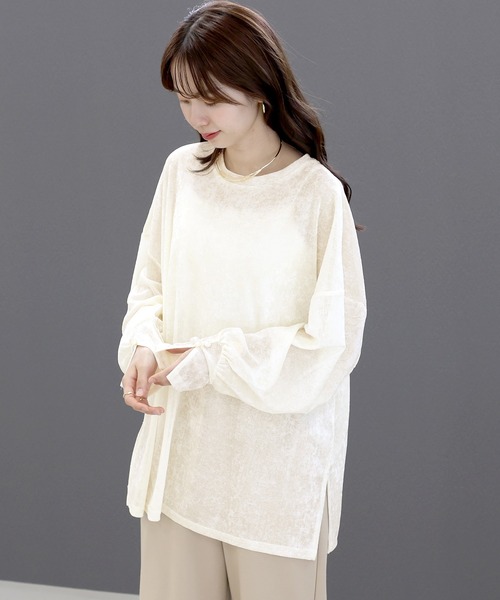 Aletta vita(アレッタビータ)の「シアーベロアドロップショルダーゆるプルオーバー(Tシャツ/カットソー・レディース・ブラウン/オフホワイト・M)」の16枚目の写真