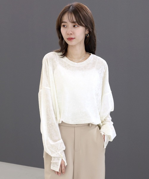 Aletta vita(アレッタビータ)の「シアーベロアドロップショルダーゆるプルオーバー(Tシャツ/カットソー・レディース・ブラウン/オフホワイト・M)」の17枚目の写真