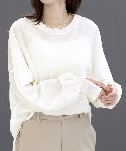Aletta vita(アレッタビータ)の「シアーベロアドロップショルダーゆるプルオーバー(Tシャツ/カットソー・レディース・ブラウン/オフホワイト・M)」の14枚目の写真