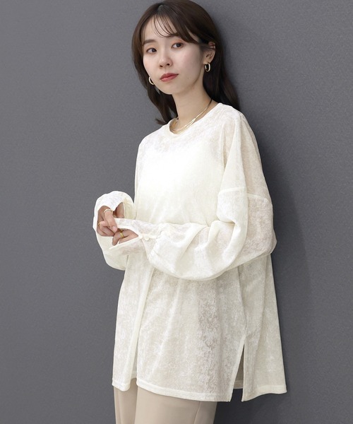 Aletta vita(アレッタビータ)の「シアーベロアドロップショルダーゆるプルオーバー(Tシャツ/カットソー・レディース・ブラウン/オフホワイト・M)」の19枚目の写真