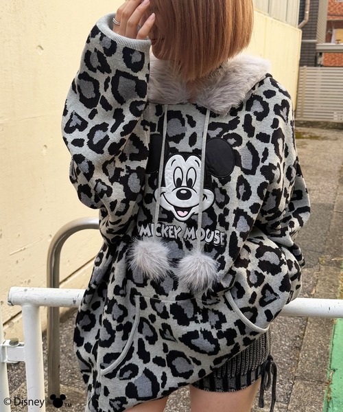 4GEEKS BY SPIRALGIRL（フォーギークスバイスパイラルガール）の「【Disney/ディズニー/ミッキーマウス】レオパードニットフーディー（ニット/セーター・レディース・ブラック/ベージュ・FREE）」の9枚目の写真