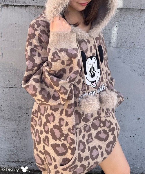 4GEEKS BY SPIRALGIRL（フォーギークスバイスパイラルガール）の「【Disney/ディズニー/ミッキーマウス】レオパードニットフーディー（ニット/セーター・レディース・ブラック/ベージュ・FREE）」の14枚目の写真