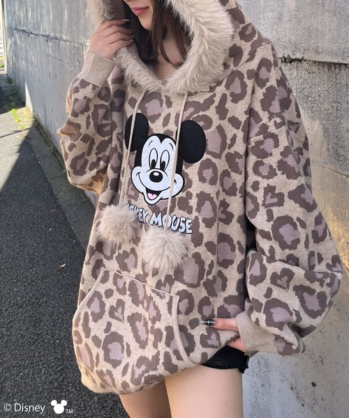 4GEEKS BY SPIRALGIRL（フォーギークスバイスパイラルガール）の「【Disney/ディズニー/ミッキーマウス】レオパードニットフーディー（ニット/セーター・レディース・ブラック/ベージュ・FREE）」の15枚目の写真