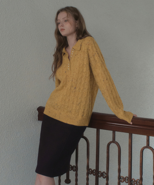 OURNOSTALGIA(アワー ノスタルジア)の「Confetti Henley Collar Knit_Yellow(OCB6KN11)(ニット/セーター・レディース・イエロー・FREE)」の3枚目の写真