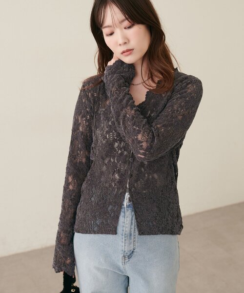 natural couture(ナチュラルクチュール)の「起毛レースVネックカーデ(カーディガン/ボレロ・レディース・オフホワイト/チャコールグレー/ブラウン・FREE)」の18枚目の写真