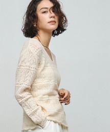 ELANC（エラン）の「透かし編みVネックニット/Openwork V-Neck Knit（ニット/セーター）」