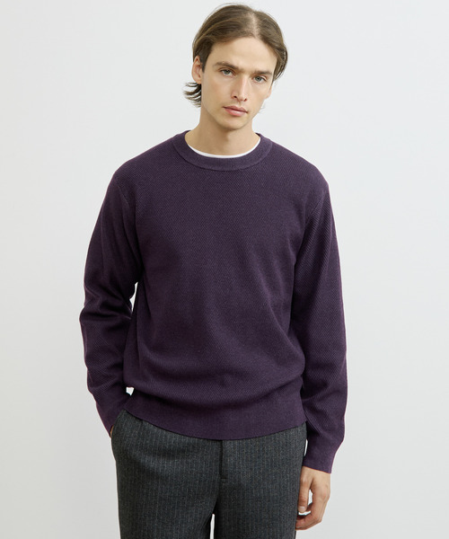 MEN'S MELROSE(メンズメルローズ)の「ウーレンウーステッドバイアス柄クルーネックニット | ウォッシャブル(ニット/セーター・メンズ・ネイビー/グレー/パープル・3/4)」の1枚目の写真