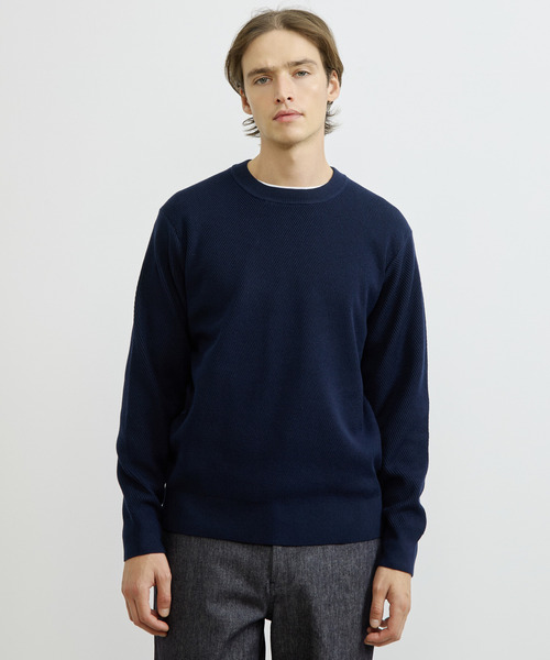 MEN'S MELROSE(メンズメルローズ)の「ウーレンウーステッドバイアス柄クルーネックニット | ウォッシャブル(ニット/セーター・メンズ・ネイビー/グレー/パープル・3/4)」の3枚目の写真