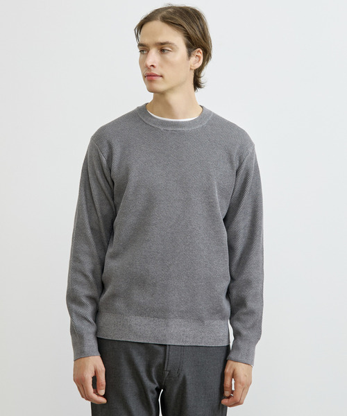 MEN'S MELROSE(メンズメルローズ)の「ウーレンウーステッドバイアス柄クルーネックニット | ウォッシャブル(ニット/セーター・メンズ・ネイビー/グレー/パープル・3/4)」の2枚目の写真