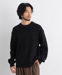コットンMIXバルキークルーネックニット