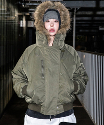 XTONZ（エクストーンズ）の「XF017 オブリーク N2B ファーコートボンバージャケット (KHAKI)（ダウンジャケット/コート）」