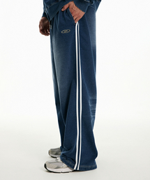 デニムライクトラックラインスウェットパンツ [MID DENIM]