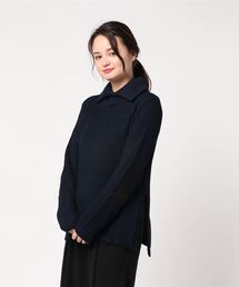 パッチ付スタンドネックニットトップ
