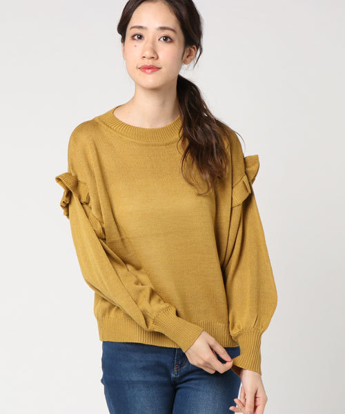 earth music&ecology（アースミュージックアンドエコロジー）の「・ボリューム袖ニットプルオーバー（ニット/セーター・レディース・ライトグレー/マスタード/スモークピンク/キャメル/アイボリー/ブラック・FREE）」の5枚目の写真