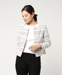 un dix cors | ボーダーツイードJK(ノーカラージャケット)