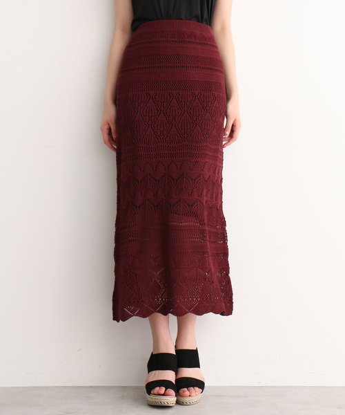 FREE'S MART(フリーズマート)の「◆透かし編みニットレイヤードスカート【セットアップ対応可能】(スカート・レディース・ブラック/オフホワイト/バーガンディー・FREE)」の3枚目の写真