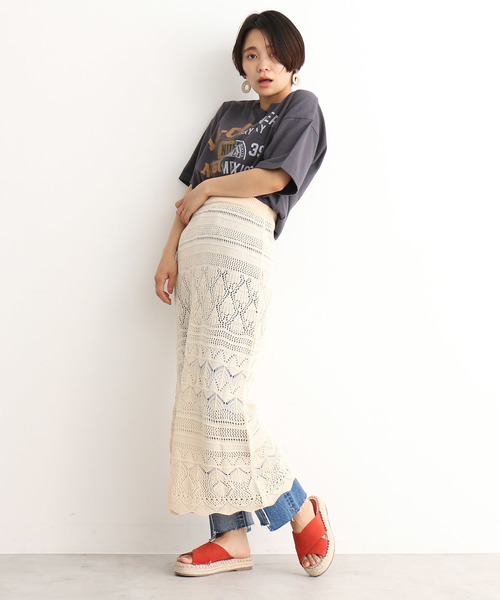 FREE'S MART(フリーズマート)の「◆透かし編みニットレイヤードスカート【セットアップ対応可能】(スカート・レディース・ブラック/オフホワイト/バーガンディー・FREE)」の4枚目の写真