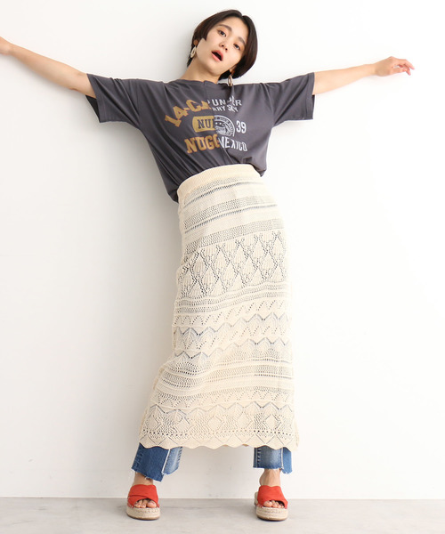 FREE'S MART(フリーズマート)の「◆透かし編みニットレイヤードスカート【セットアップ対応可能】(スカート・レディース・ブラック/オフホワイト/バーガンディー・FREE)」の5枚目の写真