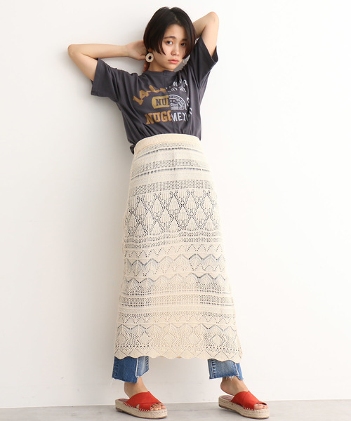 FREE'S MART(フリーズマート)の「◆透かし編みニットレイヤードスカート【セットアップ対応可能】(スカート・レディース・ブラック/オフホワイト/バーガンディー・FREE)」の6枚目の写真