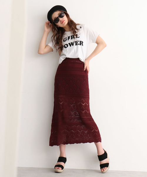 FREE'S MART(フリーズマート)の「◆透かし編みニットレイヤードスカート【セットアップ対応可能】(スカート・レディース・ブラック/オフホワイト/バーガンディー・FREE)」の18枚目の写真