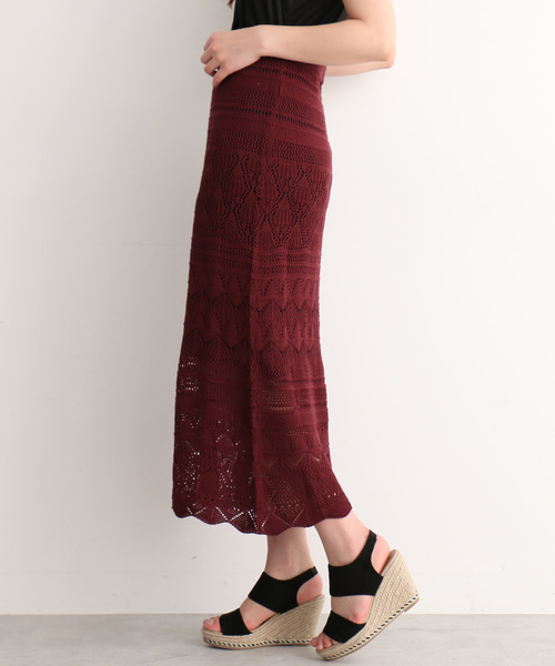 FREE'S MART(フリーズマート)の「◆透かし編みニットレイヤードスカート【セットアップ対応可能】(スカート・レディース・ブラック/オフホワイト/バーガンディー・FREE)」の9枚目の写真