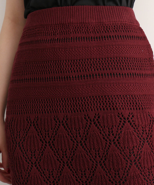 FREE'S MART(フリーズマート)の「◆透かし編みニットレイヤードスカート【セットアップ対応可能】(スカート・レディース・ブラック/オフホワイト/バーガンディー・FREE)」の11枚目の写真
