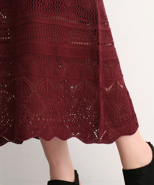 FREE'S MART(フリーズマート)の「◆透かし編みニットレイヤードスカート【セットアップ対応可能】(スカート・レディース・ブラック/オフホワイト/バーガンディー・FREE)」の12枚目の写真