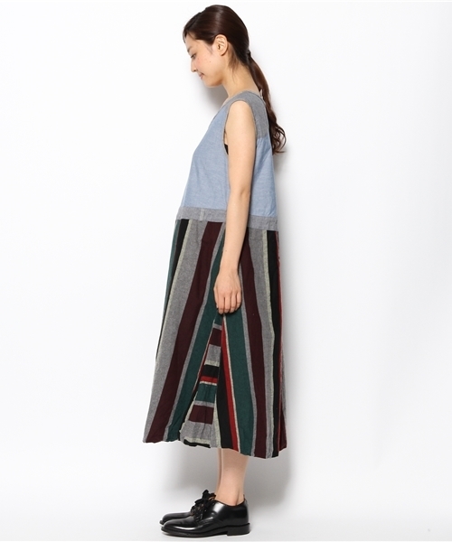 BEAMS BOY(ビームスボーイ)の「□TORI-TO / ストライプ切替バルーンワンピース(ワンピース・レディース・ブルー・ONE SIZE)」の3枚目の写真