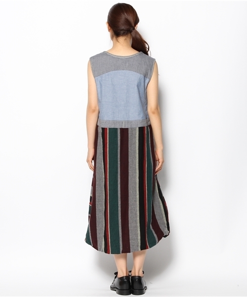 BEAMS BOY(ビームスボーイ)の「□TORI-TO / ストライプ切替バルーンワンピース(ワンピース・レディース・ブルー・ONE SIZE)」の4枚目の写真