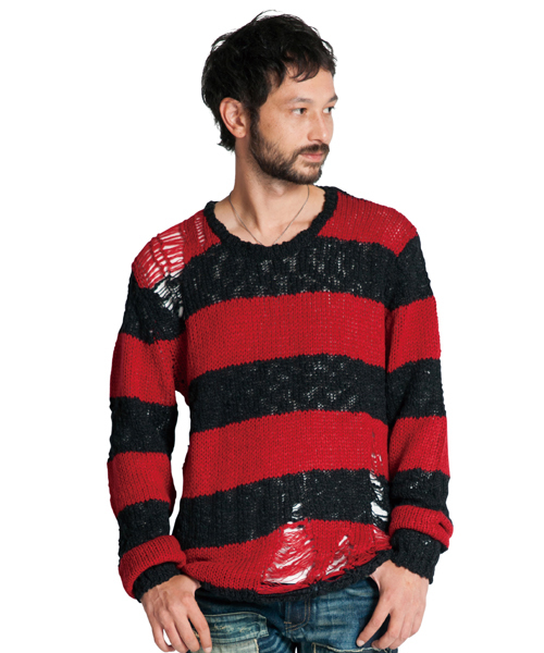 glamb(グラム)の「Slimane border knit(ニット/セーター・メンズ・ブラック×ホワイト/ブラック×ブラック/ブラック×レッド/グリーン系その他・1/2/3/4)」の3枚目の写真