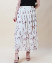 花柄 シフォンプリーツ ロングスカート