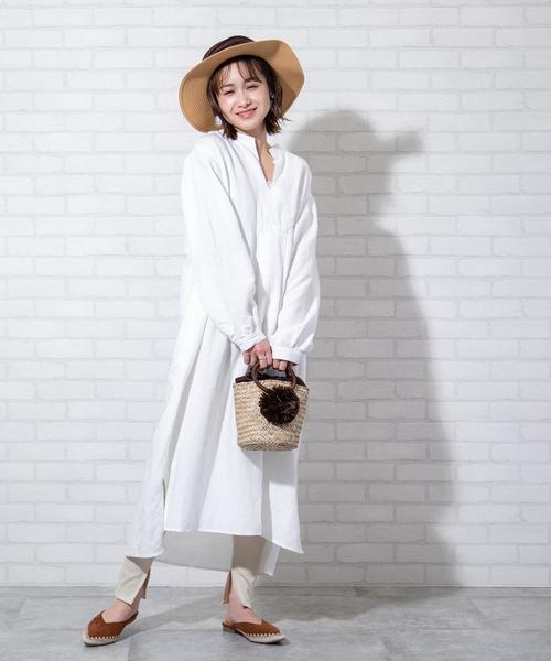 coen(コーエン)の「リネンレーヨンロングスリーブワンピース(ロングワンピース)(ワンピース・レディース・ブラック/オフホワイト・FREE)」の6枚目の写真