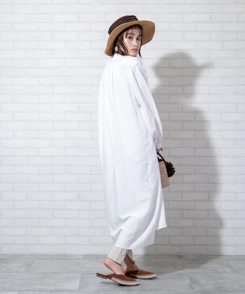 coen(コーエン)の「リネンレーヨンロングスリーブワンピース(ロングワンピース)(ワンピース・レディース・ブラック/オフホワイト・FREE)」の5枚目の写真