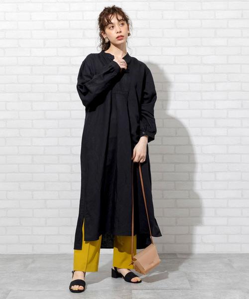 coen(コーエン)の「リネンレーヨンロングスリーブワンピース(ロングワンピース)(ワンピース・レディース・ブラック/オフホワイト・FREE)」の9枚目の写真