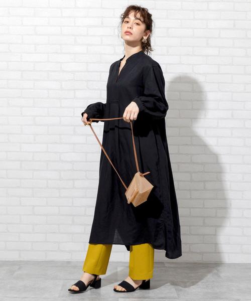 coen(コーエン)の「リネンレーヨンロングスリーブワンピース(ロングワンピース)(ワンピース・レディース・ブラック/オフホワイト・FREE)」の8枚目の写真