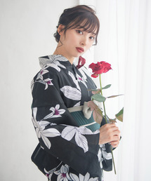 Dita | 1人で着られる浴衣5点セット 和歌山染工日本染め（ゆかた・作り帯・下駄・着付け本・腰ひも）【T】(浴衣)