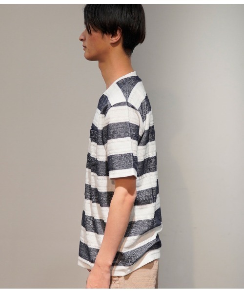 JUNRED(ジュンレッド)の「ヘリンボンボーダーTシャツ(Tシャツ/カットソー・メンズ・ネイビー/グレー/ピンク・LL/M/L)」の4枚目の写真